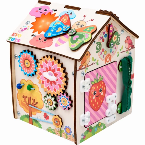 Бизиборд домик развивающий Лето 20х20х25 см со светом