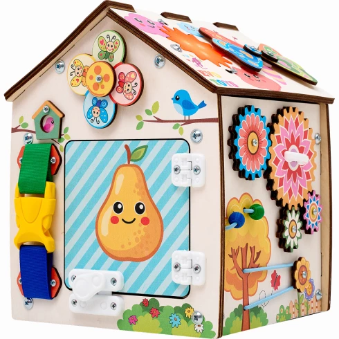 Бизиборд домик развивающий Лето 20х20х25 см со светом