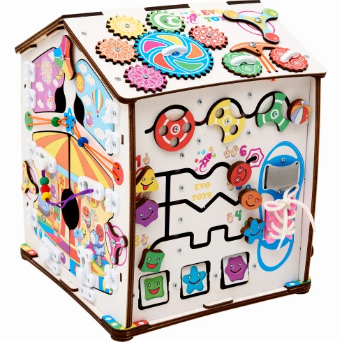 Бизиборд домик развивающий Смайлики на аттракционе со светом