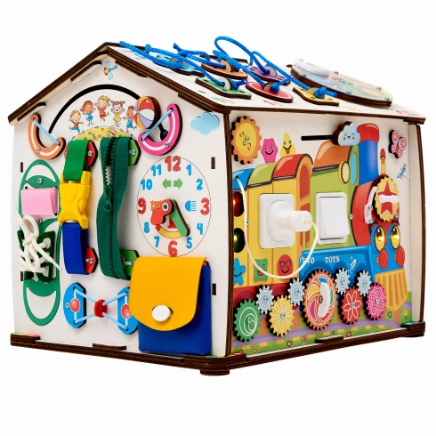 Бизиборд домик Смайлики на паровозике 29х35 см со светом